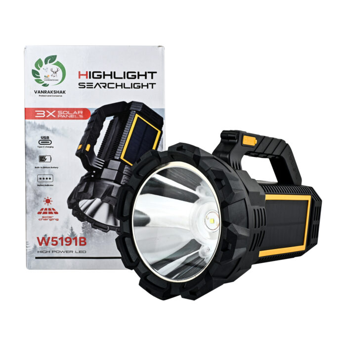 W5191B Solar Search Light – 3000LM High Power LED, Rechargeable with Power Bank