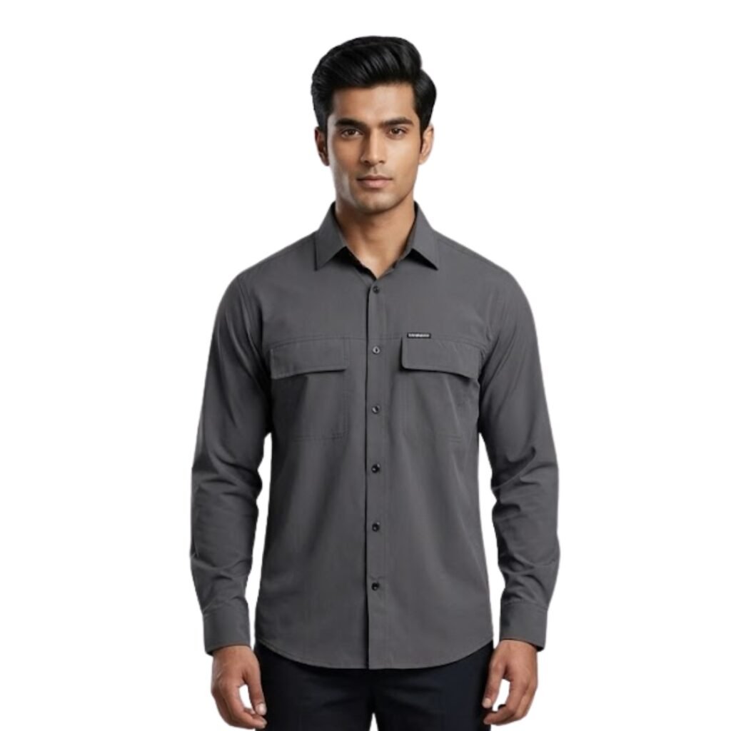 Men's Breathable Hiking Shirt – Full Sleeve, Quick-Dry, Lightweight Outdoor Trekking Shirt (Dark Grey)