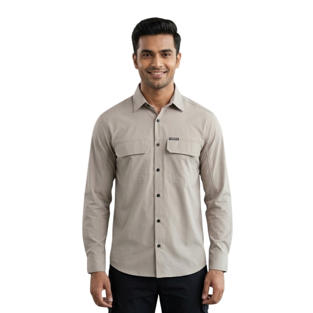 Men's Breathable Hiking Shirt – Full Sleeve, Quick-Dry, Lightweight Outdoor Trekking Shirt (Light Grey)